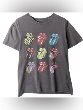 The Rolling Stones Band Tee Grey Hot Lips Tounge Graphic Short Sleeve T-Shirt M